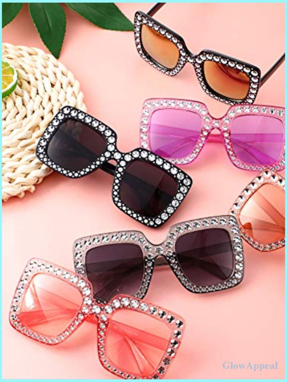 6 Pairs Oversized Square Sunglasses Rhinestone Disco Party Photo Props - Picture 4 of 7